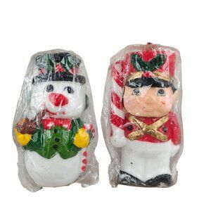 Vintage 80s Snowman & Nutcracker Soldier Christmas Candles Made In Korea NEW
